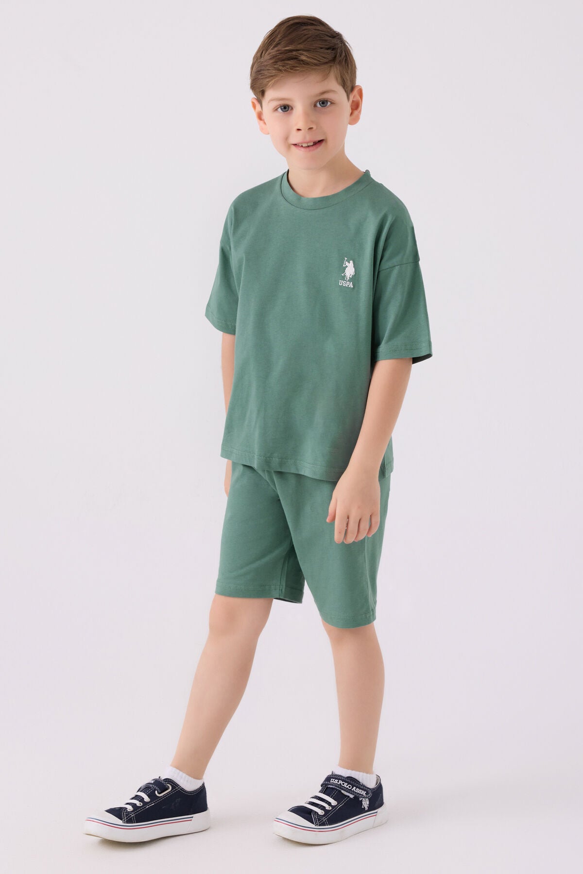 U.S. Polo Assn. Erkek Çocuk Bisiklet Yaka Sargı Nakışlı Yazlık Regular Fit Yeşil Bermuda Takım US1779-C-V10 Ürün ana görseli
