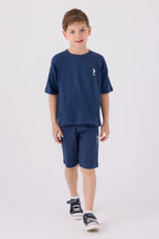 U.S. Polo Assn. Erkek Çocuk Bisiklet Yaka Sargı Nakışlı Yazlık Regular Fit Lacivert Bermuda Takım US1779-C-V31