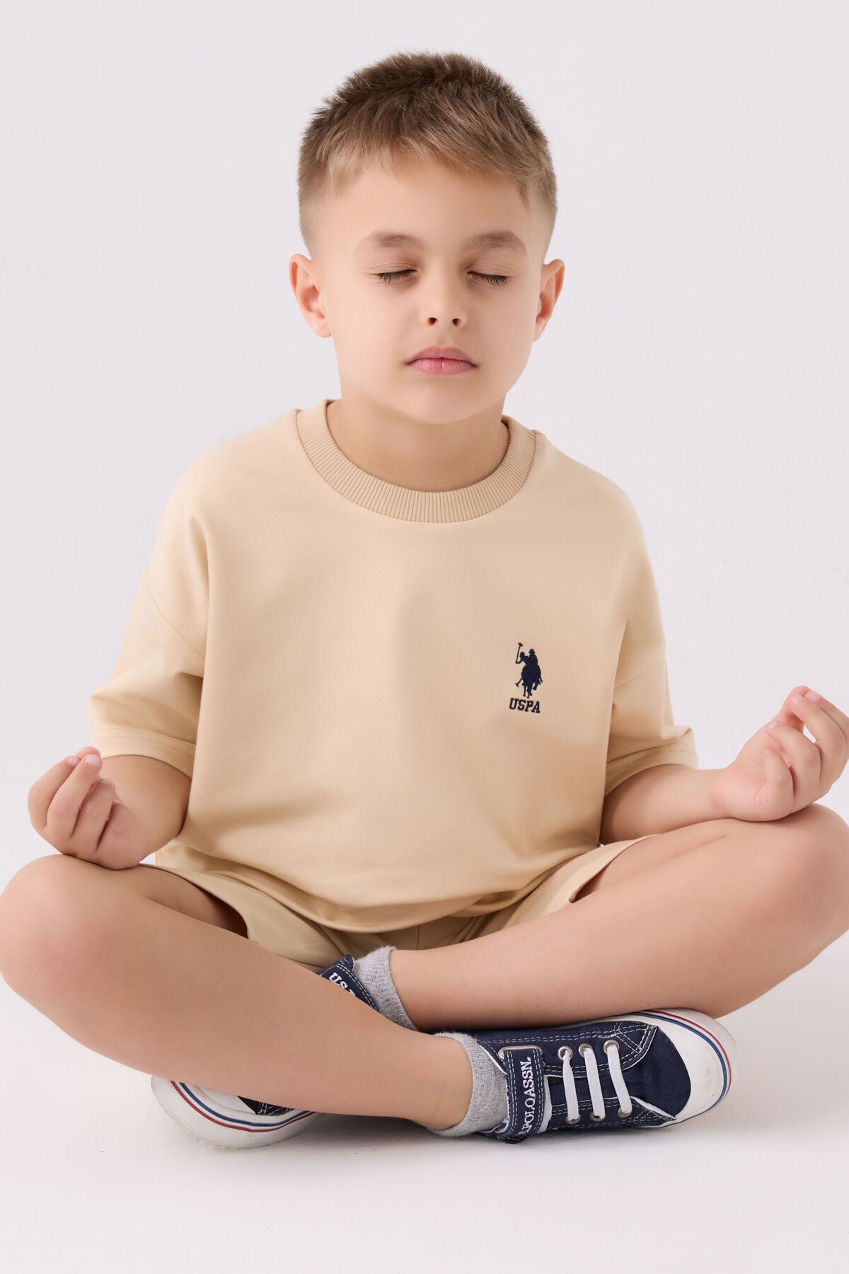 U.S. Polo Assn. Erkek Çocuk Bisiklet Yaka Sargı Nakışlı Yazlık Regular Fit Turuncu Bermuda Takım US1780-C-V8
