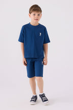 U.S. Polo Assn. Erkek Çocuk Bisiklet Yaka Sargı Nakışlı Yazlık Regular Fit Mavi Bermuda Takım US1779-C-V18