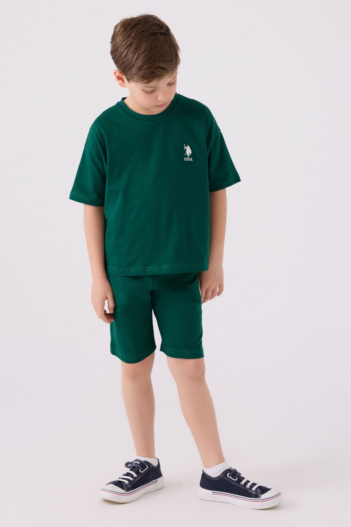 U.S. Polo Assn. Erkek Çocuk Bisiklet Yaka Sargı Nakışlı Yazlık Regular Fit Yeşil Bermuda Takım US1779-C-V25 Ürün ana görseli