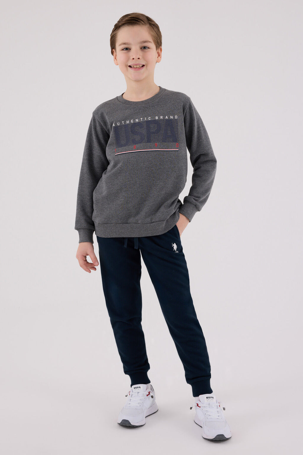 U.S. Polo Assn. Erkek Çocuk Bisiklet Yaka Pigment Baskılı Kışlık Regular Fit Gri Eşofman Takımı US2209-C-V1