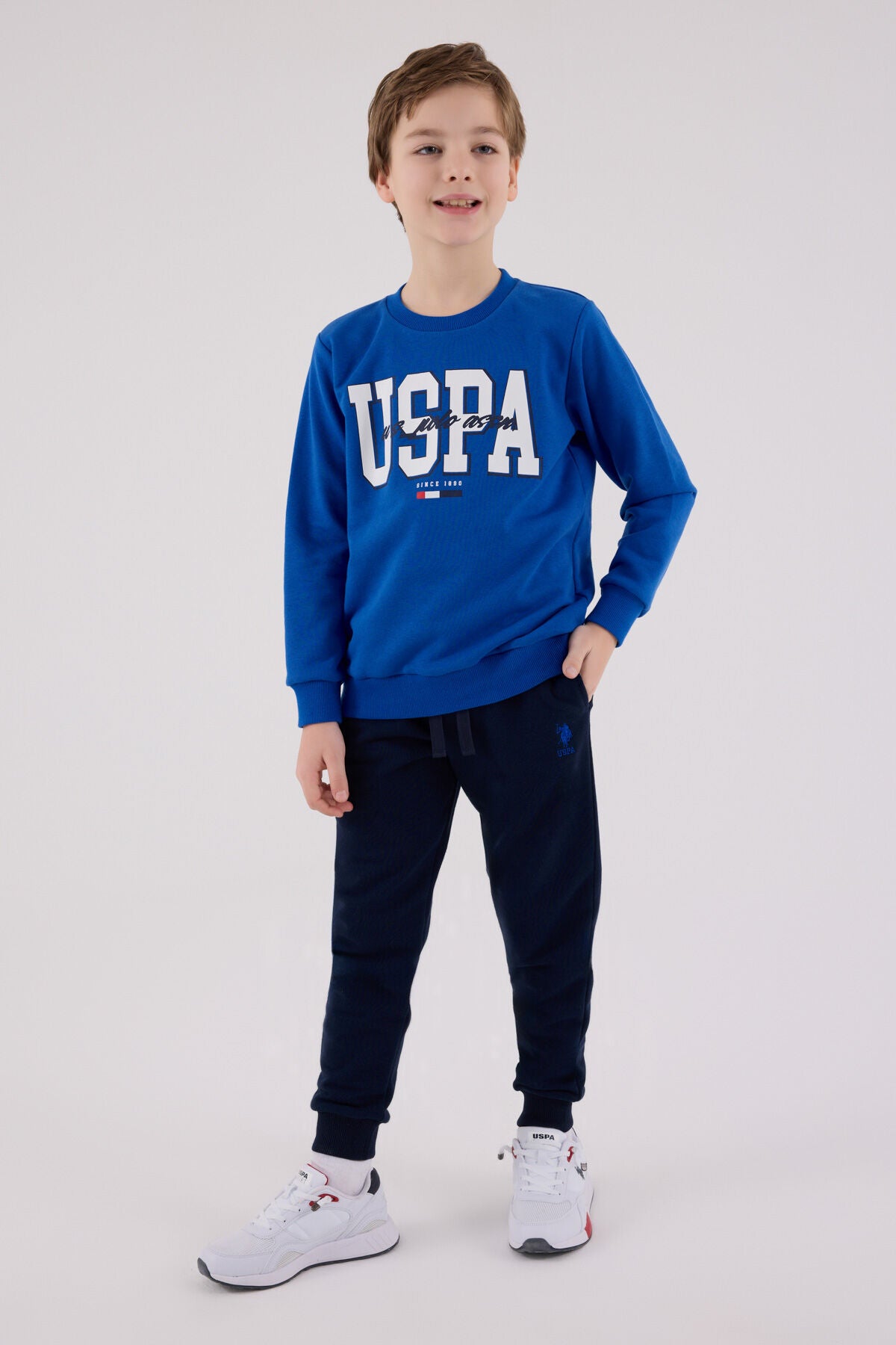 U.S. Polo Assn. Erkek Çocuk Bisiklet Yaka Pigment Baskılı Kışlık Regular Fit Mavi Eşofman Takımı US2205-C-V2 Ürün ana görseli