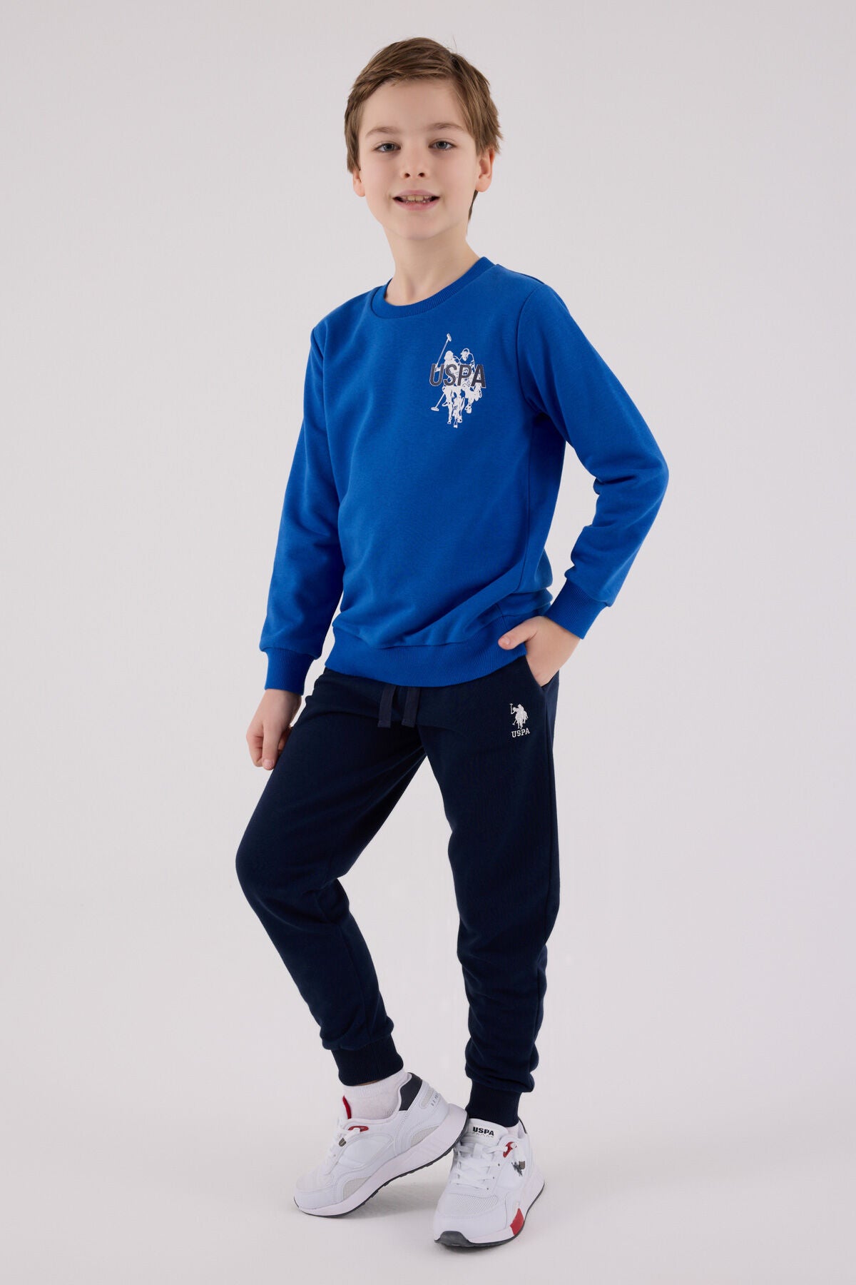 U.S. Polo Assn. Erkek Çocuk Bisiklet Yaka Pigment Baskılı Kışlık Regular Fit Mavi Eşofman Takımı US2204-C-V2 Ürün ana görseli