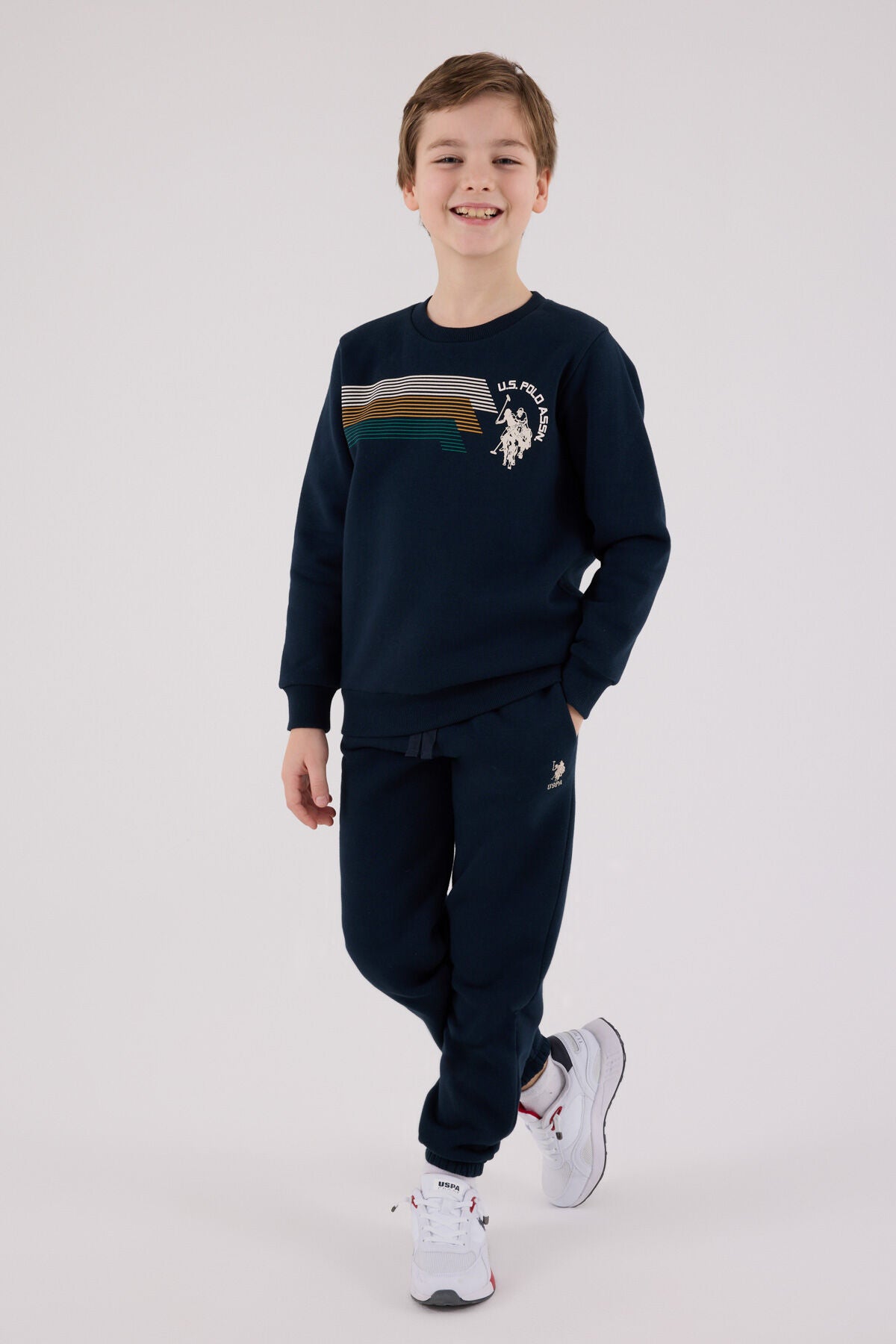 U.S. Polo Assn. Erkek Çocuk Bisiklet Yaka Pigment Baskılı Kışlık Regular Fit Lacivert Eşofman Takımı US2212-C-V2