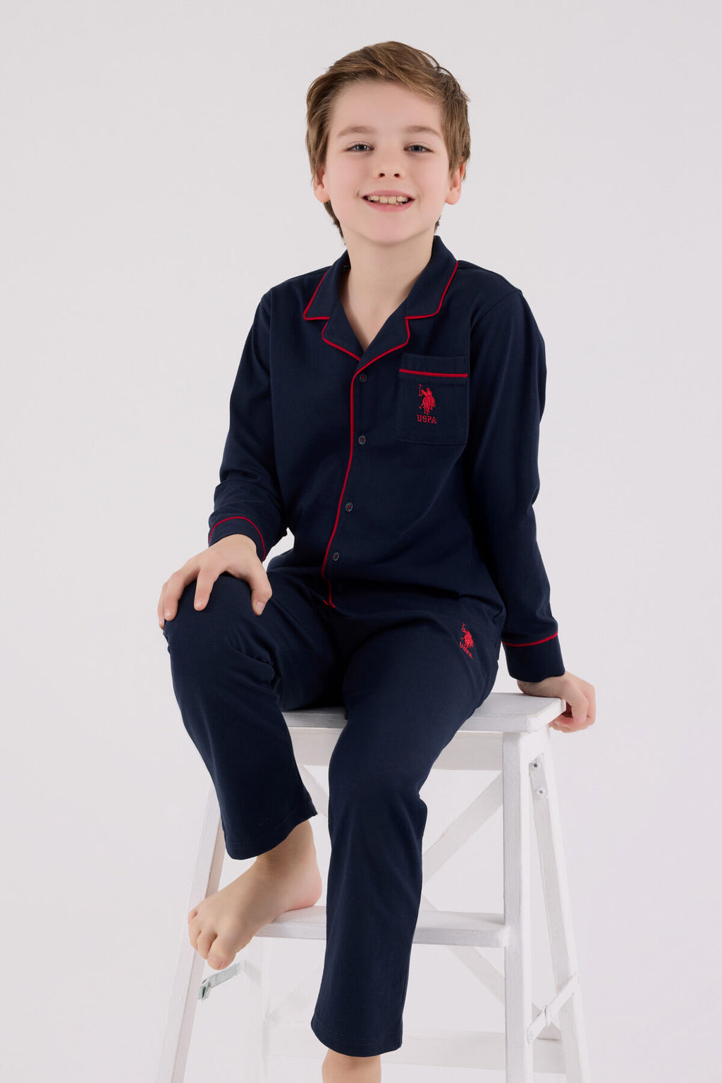 U.S. Polo Assn. Erkek Çocuk Kışlık Regular Fit Lacivert Gömlek Pijama Takım US2234-C-V1