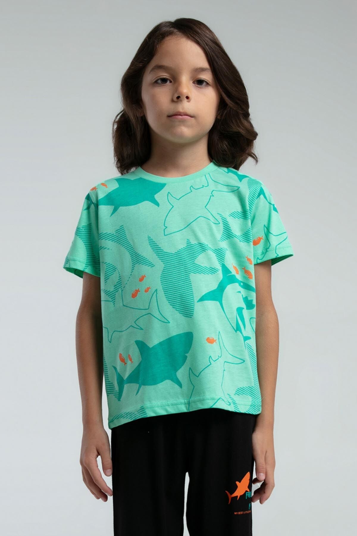 Rolypoly Erkek Çocuk Bisiklet Yaka Pigment Baskılı Yazlık Regular Fit Yeşil Pijama Takımı RP3553-C-V1 Ürün ana görseli