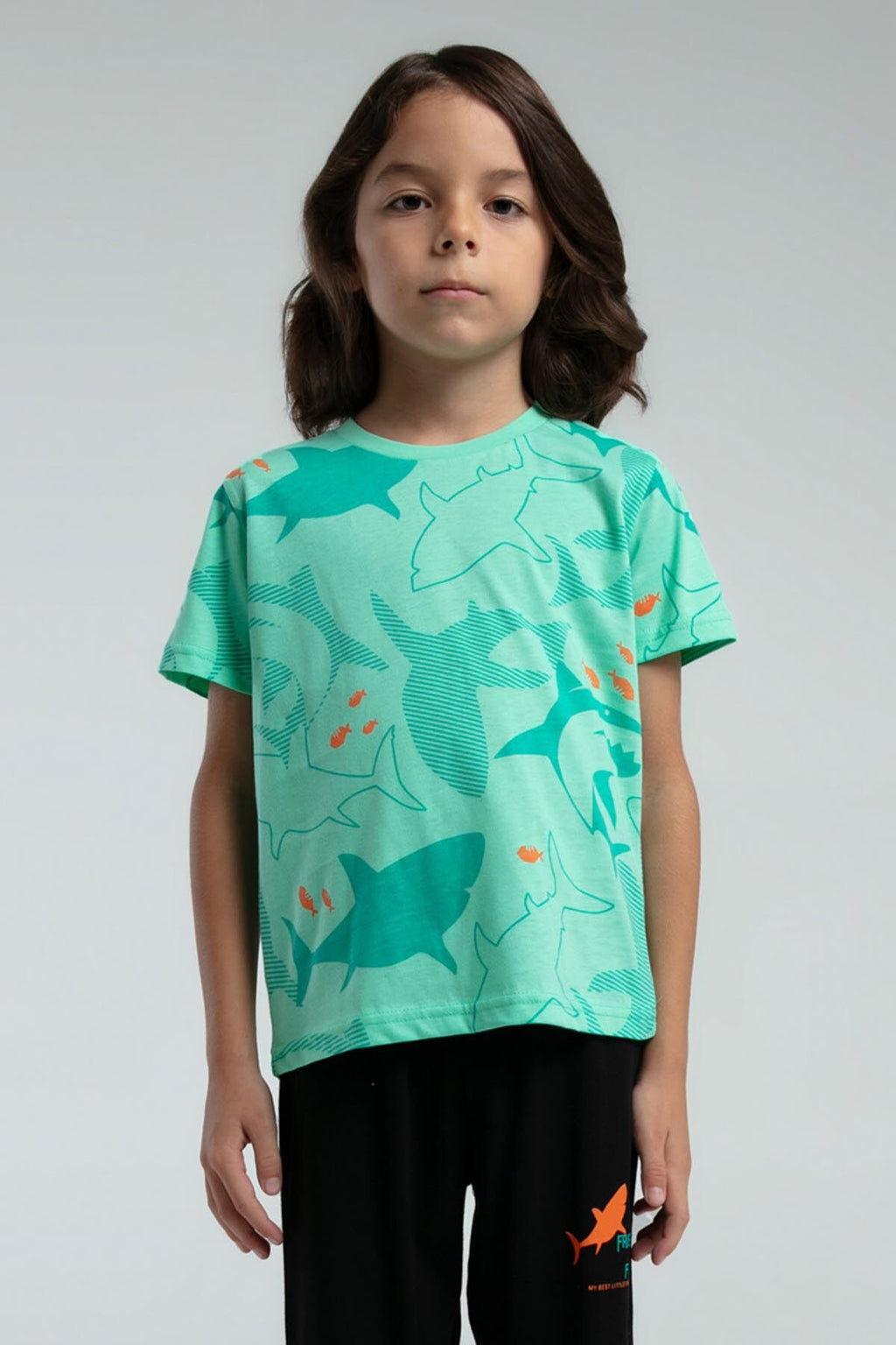 Rolypoly Erkek Çocuk Bisiklet Yaka Pigment Baskılı Yazlık Regular Fit Yeşil Pijama Takımı RP3553-C-V1