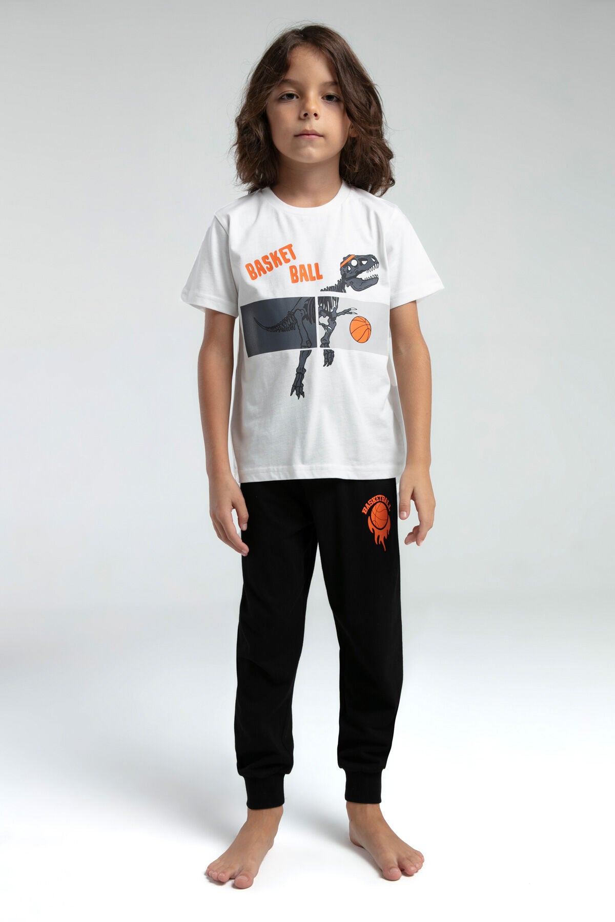 Rolypoly Erkek Çocuk Bisiklet Yaka Pigment Baskılı Yazlık Regular Fit Beyaz Pijama Takımı RP3535-C-V1 Ürün ana görseli