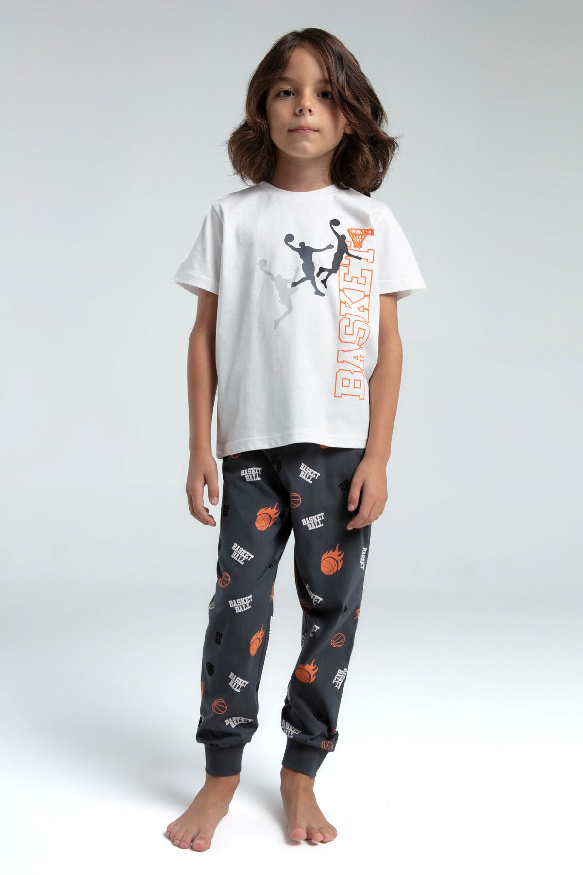 Rolypoly Erkek Çocuk Bisiklet Yaka Pigment Baskılı Yazlık Regular Fit Beyaz Pijama Takımı RP3530-C-V1 Ürün ana görseli