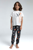 Rolypoly Erkek Çocuk Bisiklet Yaka Pigment Baskılı Yazlık Regular Fit Beyaz Pijama Takımı RP3530-C-V1