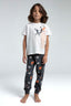 Rolypoly Erkek Çocuk Bisiklet Yaka Pigment Baskılı Yazlık Regular Fit Beyaz Pijama Takımı RP3530-C-V1