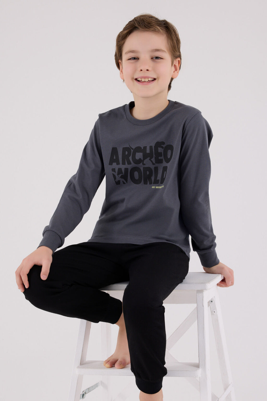 Rolypoly Erkek Çocuk Kışlık Regular Fit Gri Pijama Takımı RP3684-C-V1