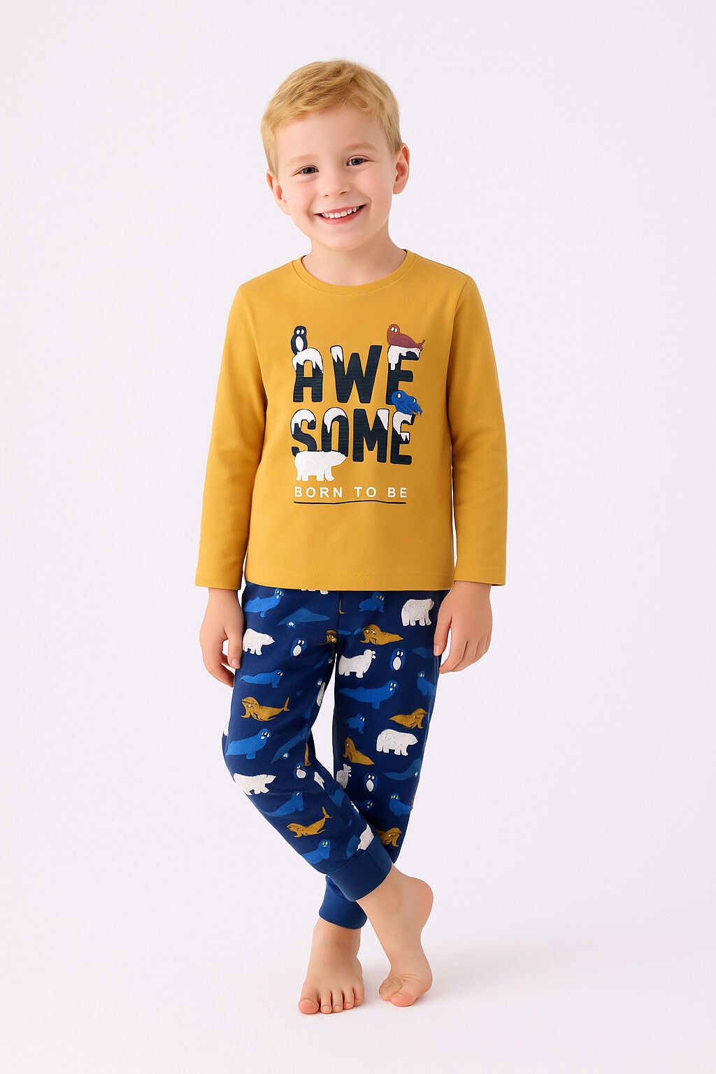 Rolypoly Erkek Çocuk Kışlık Regular Fit Sarı Pijama Takımı RP3422-C-V2 Ürün ana görseli