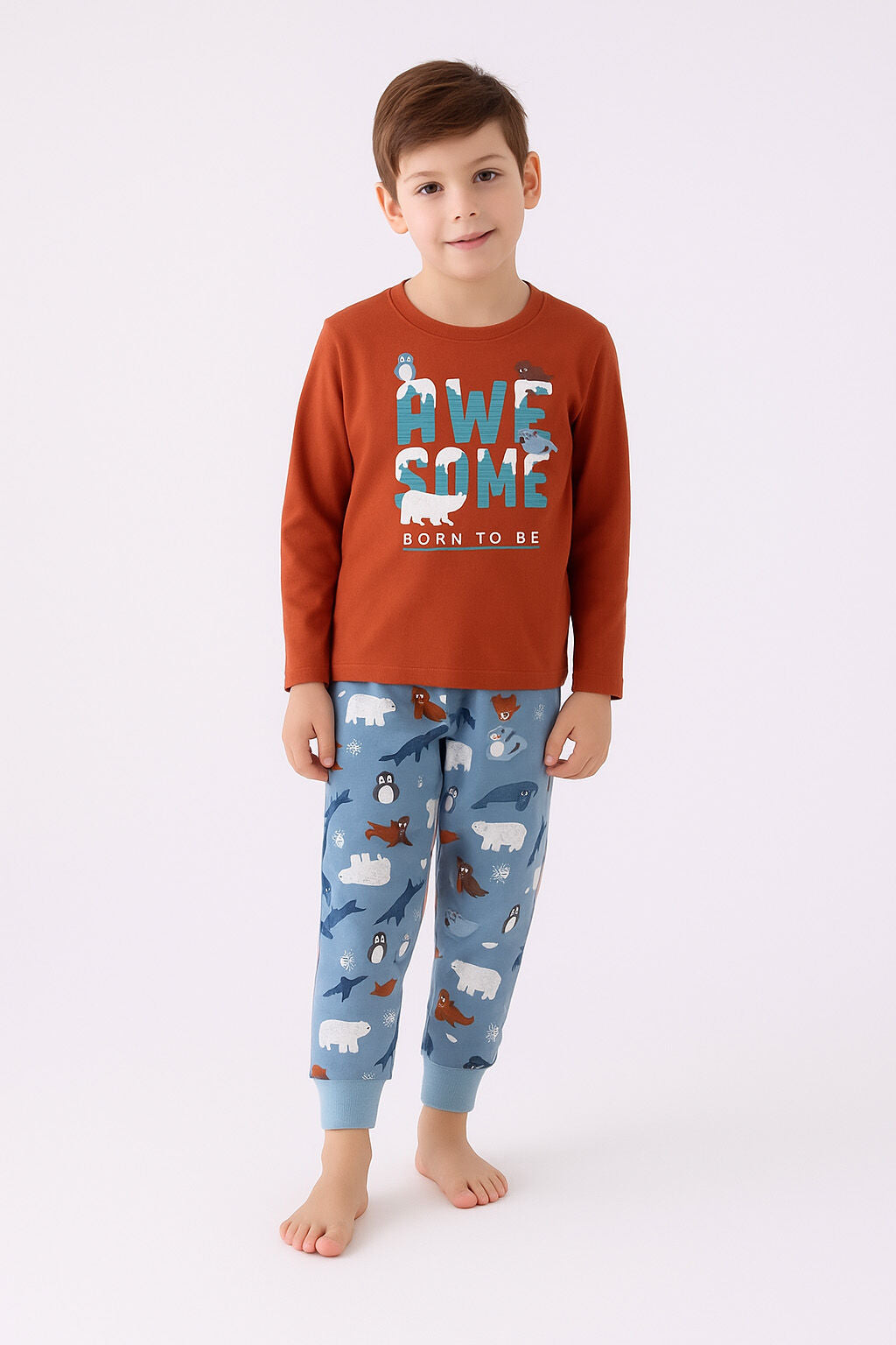 Rolypoly Erkek Çocuk Kışlık Regular Fit Kahverengi Pijama Takımı RP3422-C-V1 Ürün ana görseli