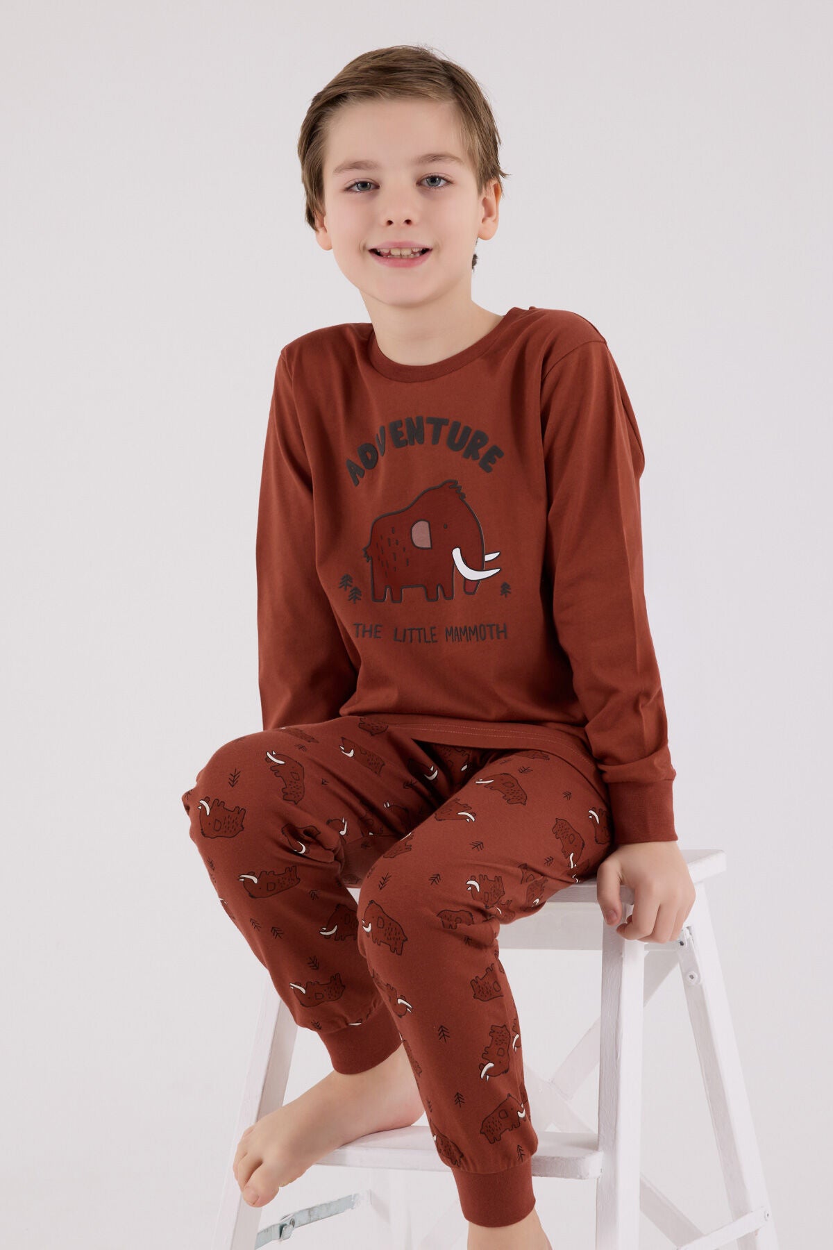 Rolypoly Erkek Çocuk Bisiklet Yaka Pigment Baskılı Kışlık Regular Fit Kahverengi Pijama Takımı RP3667-C-V1 Ürün ana görseli