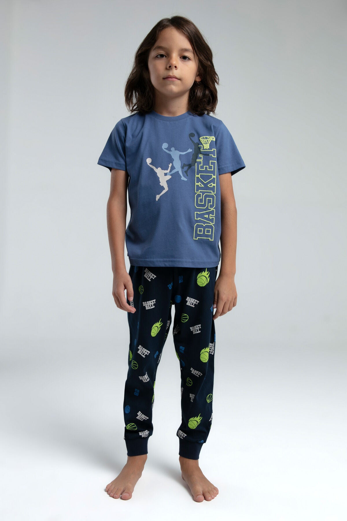 Rolypoly Erkek Çocuk Bisiklet Yaka Pigment Baskılı Yazlık Regular Fit Yeşil Pijama Takımı RP3530-C-V2 Ürün ana görseli