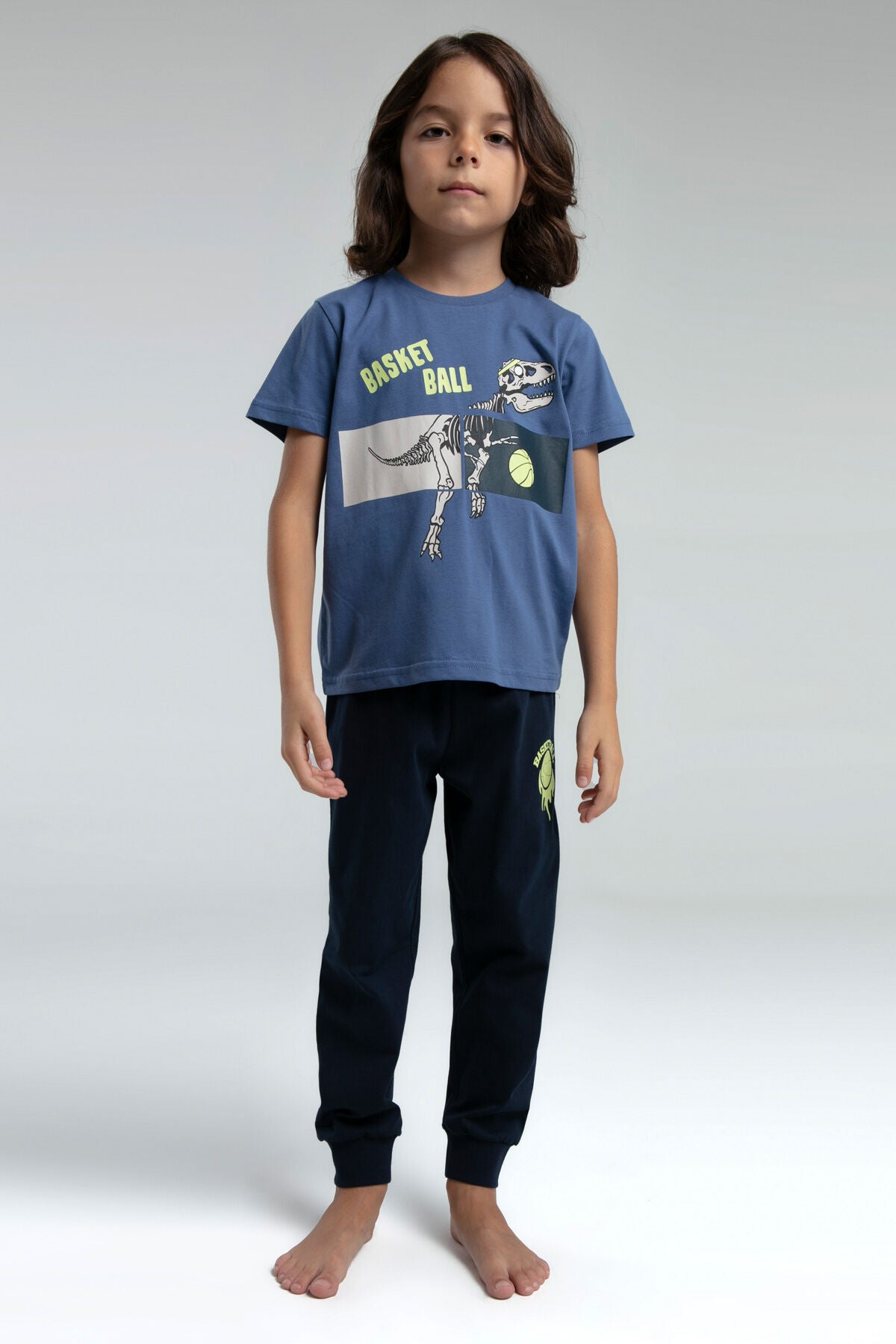 Rolypoly Erkek Çocuk Bisiklet Yaka Pigment Baskılı Yazlık Regular Fit Yeşil Pijama Takımı RP3535-C-V2 Ürün ana görseli