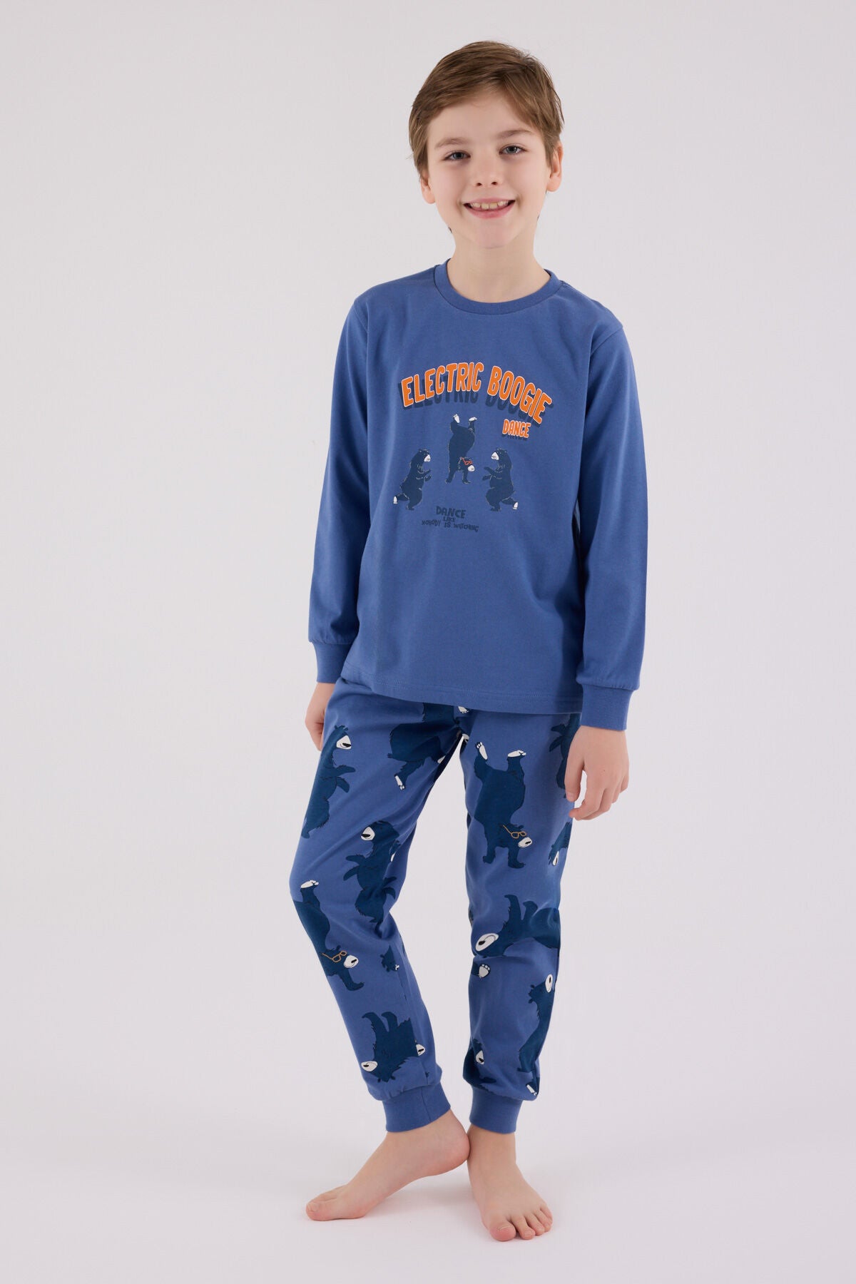 Rolypoly Erkek Çocuk Bisiklet Yaka Pigment Baskılı Kışlık Regular Fit Mavi Pijama Takımı RP3657-C-V1 Ürün ana görseli