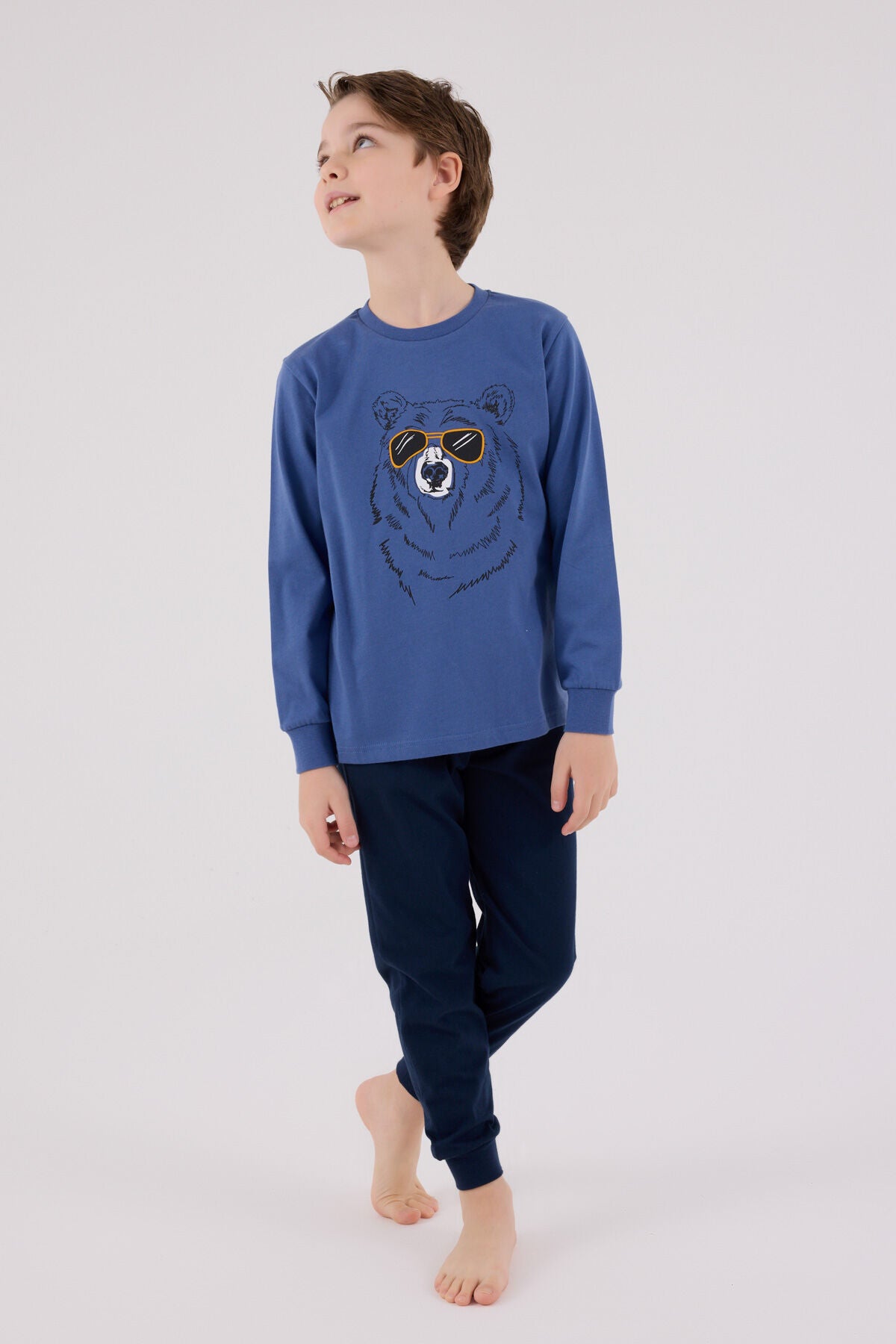 Rolypoly Erkek Çocuk Bisiklet Yaka Pigment Baskılı Kışlık Regular Fit Mavi Pijama Takımı RP3659-C-V1 Ürün ana görseli