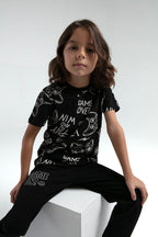 Rolypoly Erkek Çocuk Bisiklet Yaka Pigment Baskılı Yazlık Regular Fit Siyah Pijama Takımı RP3540-C-V2