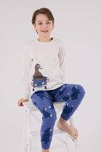 Rolypoly Erkek Çocuk Bisiklet Yaka Pigment Baskılı Kışlık Regular Fit Beyaz Pijama Takımı RP3658-C-V1