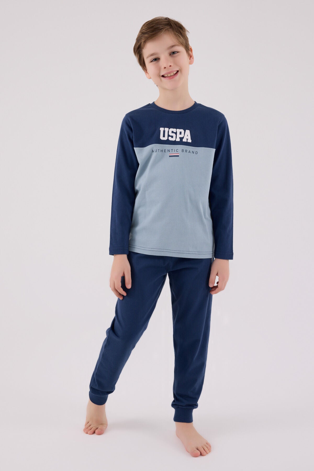 U.S. Polo Assn. Erkek Çocuk Bisiklet Yaka Pigment Baskılı Kışlık Regular Fit Mavi Pijama Takımı US2220-C-V2 Ürün ikincil görseli