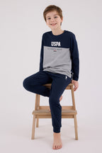 U.S. Polo Assn. Erkek Çocuk Bisiklet Yaka Pigment Baskılı Kışlık Regular Fit Lacivert Pijama Takımı US2220-C-V1