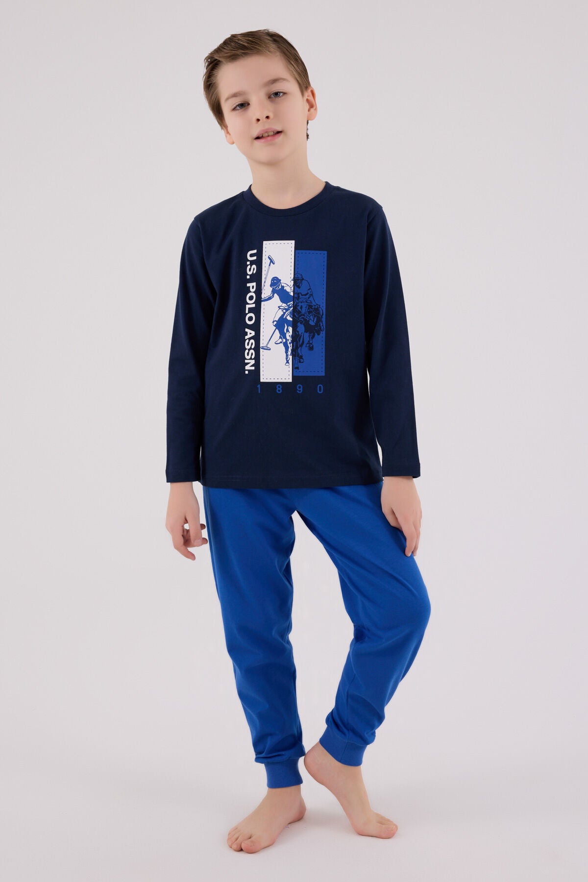 U.S. Polo Assn. Erkek Çocuk Bisiklet Yaka Pigment Baskılı Kışlık Regular Fit Lacivert Pijama Takımı US2206-C-V2