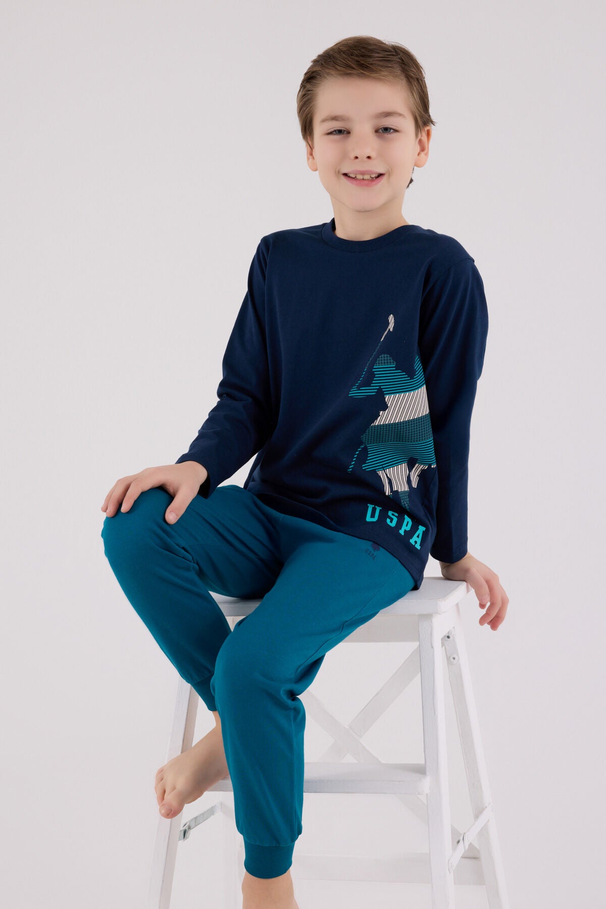 U.S. Polo Assn. Erkek Çocuk Kışlık Regular Fit Lacivert Pijama Takımı US2226-C-V2 Ürün ana görseli