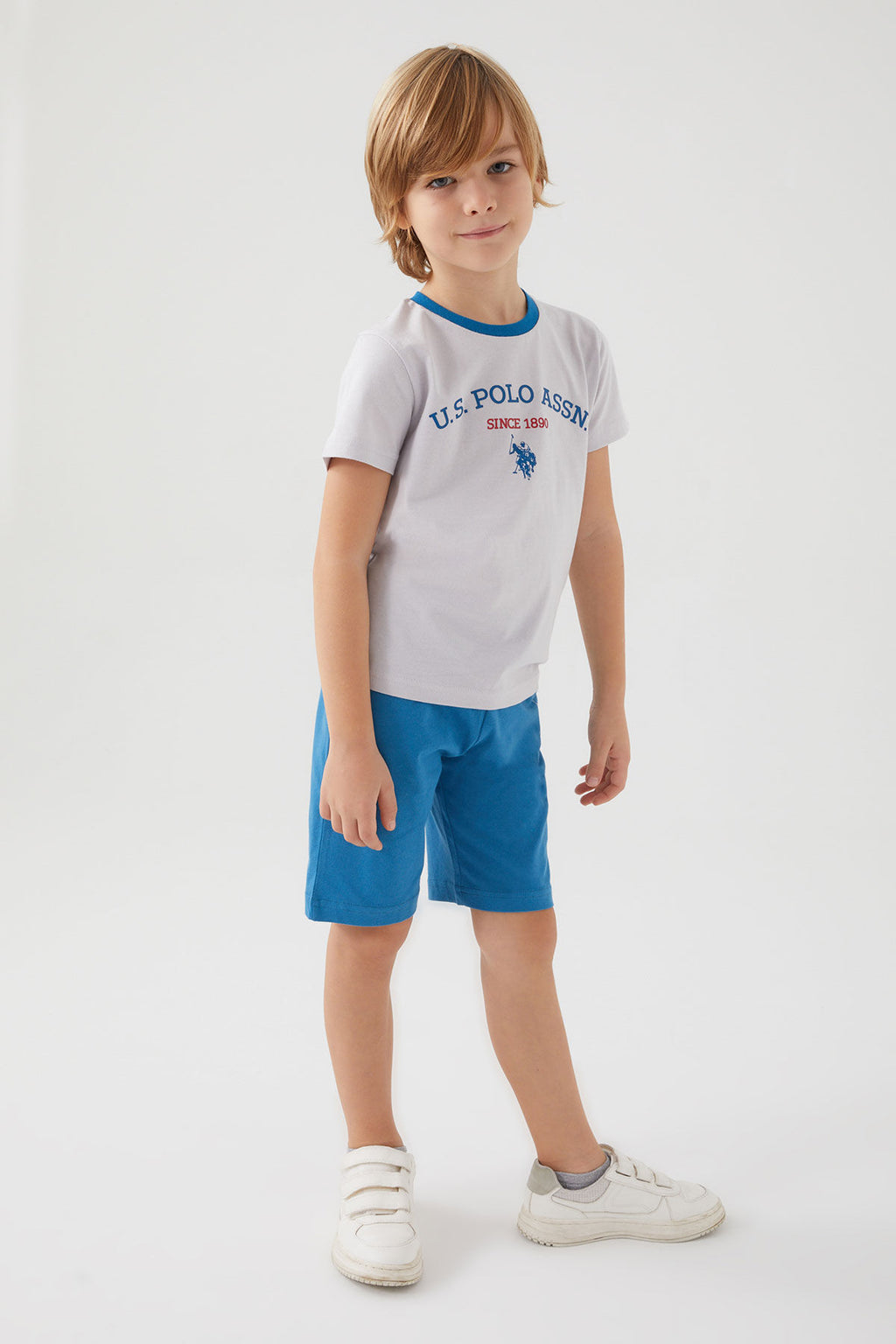 U.s. Polo Assn Stamp Grey Detail Açık Gri Erkek Çocuk Bermuda Takım