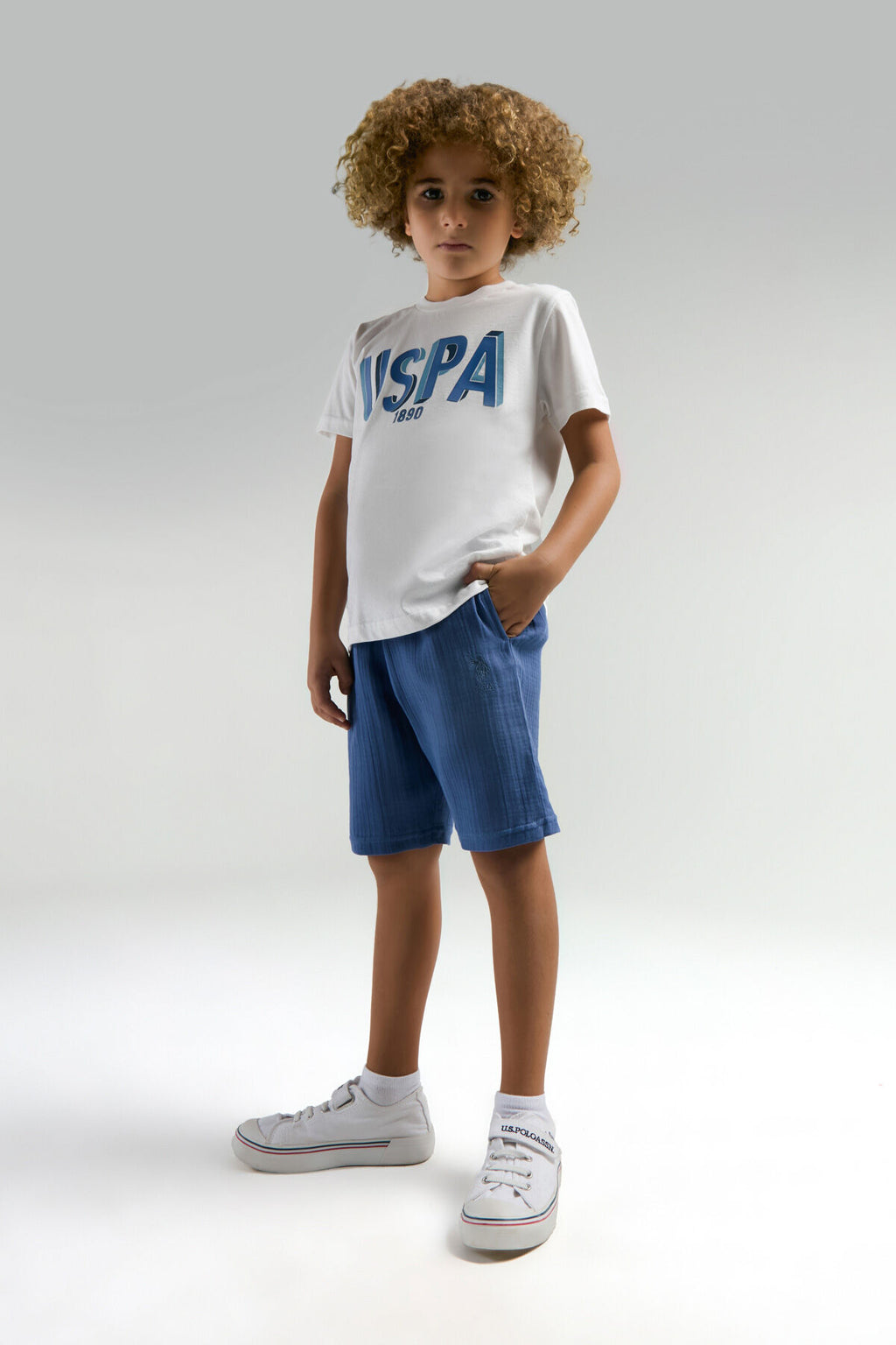 U.S. Polo Assn. Erkek Çocuk Beyaz Bermuda Takım