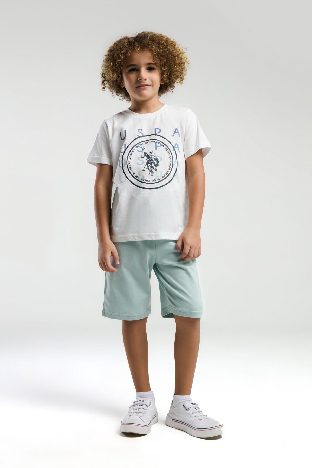 U.S. Polo Assn. Erkek Çocuk Bisiklet Yaka Pigment Baskılı Yazlık Regular Fit Beyaz Bermuda Takım US2047-C-V1 Ürün ana görseli