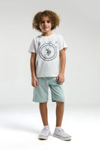U.S. Polo Assn. Erkek Çocuk Bisiklet Yaka Pigment Baskılı Yazlık Regular Fit Beyaz Bermuda Takım US2047-C-V1