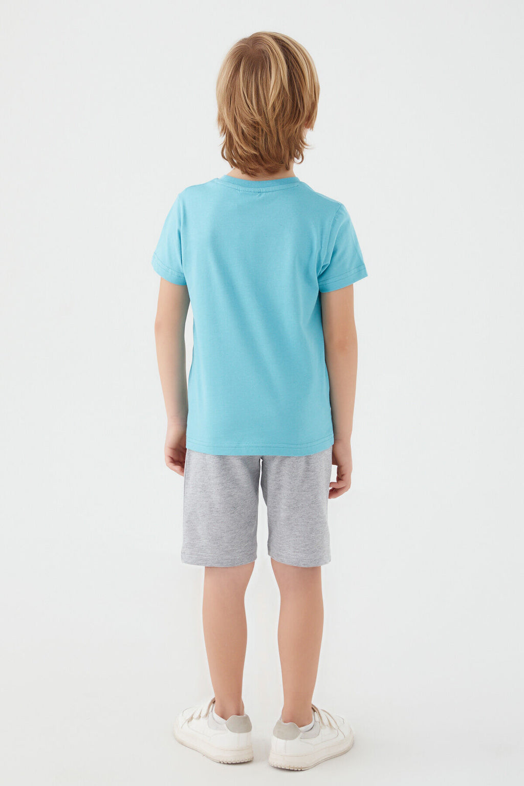 U.S. Polo Assn. Erkek Çocuk Bisiklet Yaka Pigment Baskılı Yazlık Regular Fit Mavi Bermuda Takım US1390-C-V1