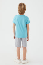 U.S. Polo Assn. Erkek Çocuk Bisiklet Yaka Pigment Baskılı Yazlık Regular Fit Mavi Bermuda Takım US1390-C-V1