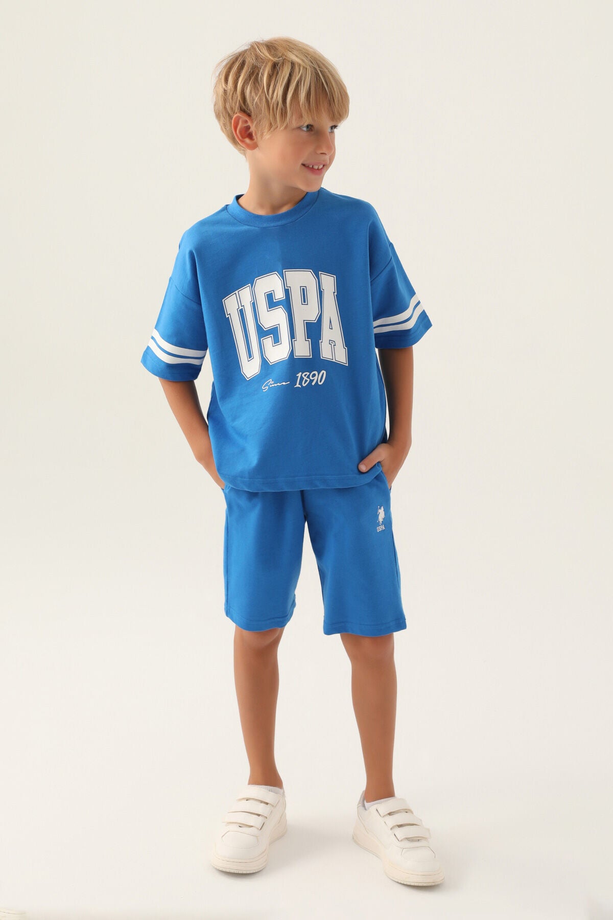 U.S. Polo Assn. Erkek Çocuk Bisiklet Yaka Pigment Baskılı Yazlık Regular Fit Mavi Bermuda Takım US1709-C-V1 Ürün ana görseli