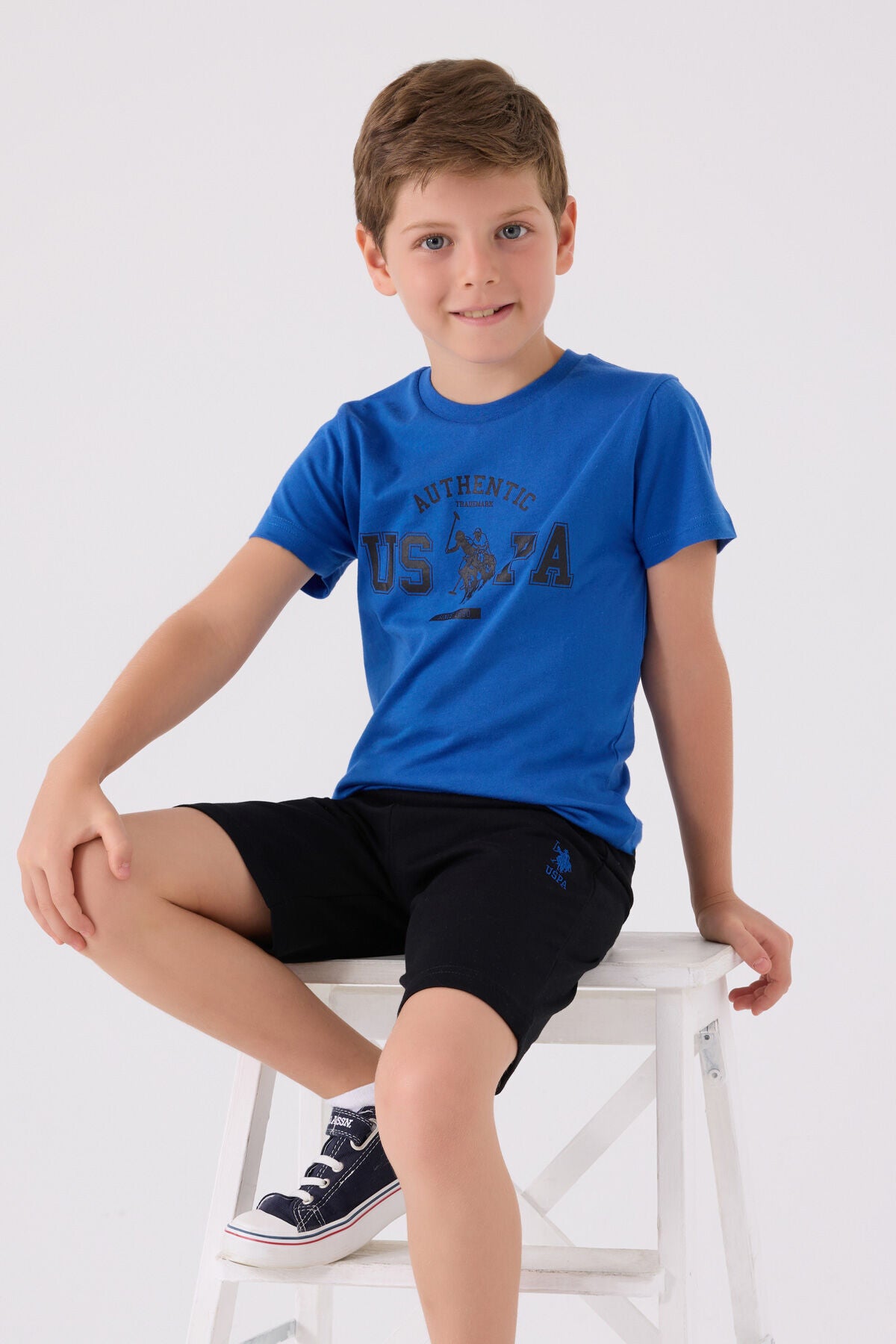 U.S. Polo Assn. Erkek Çocuk Bisiklet Yaka Pigment Baskılı Yazlık Regular Fit Mavi Bermuda Takım US1390-C-V5