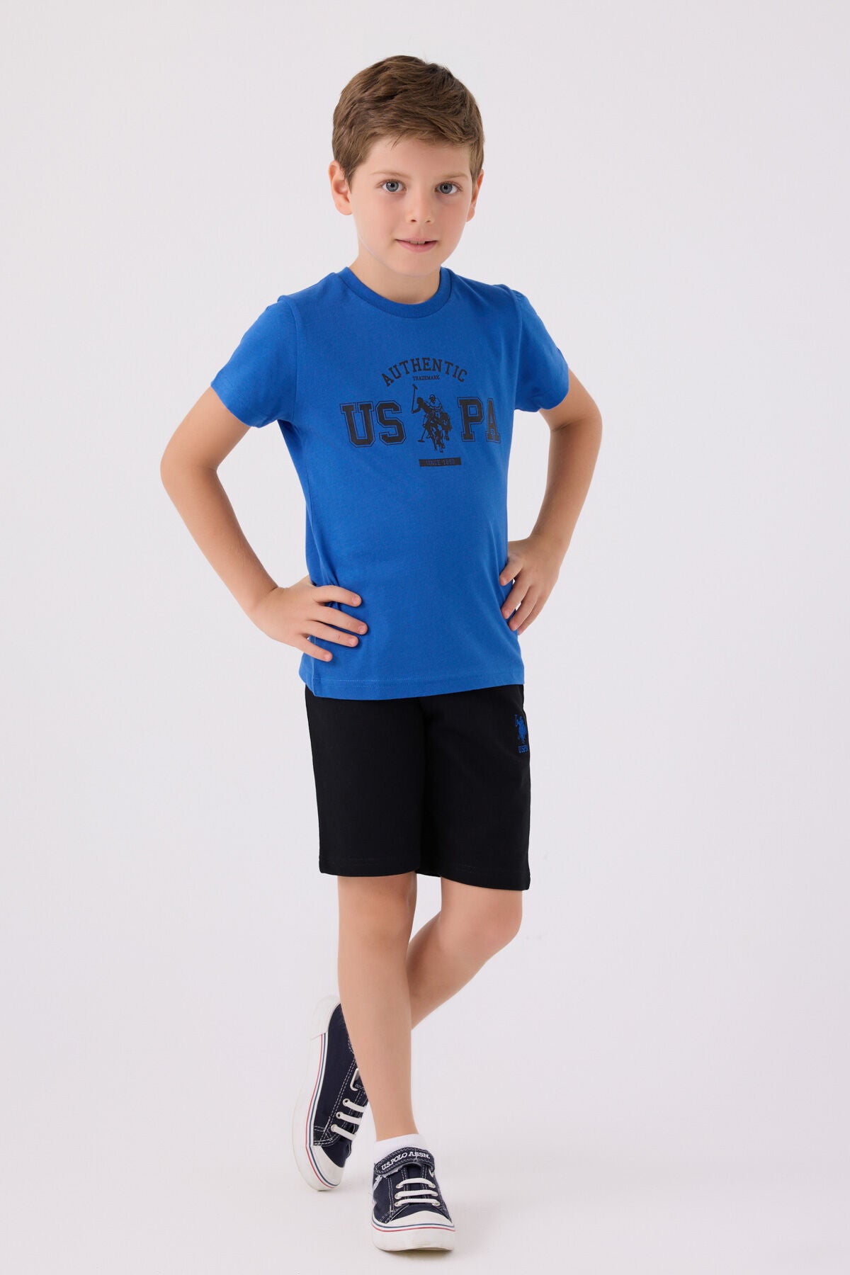 U.S. Polo Assn. Erkek Çocuk Bisiklet Yaka Pigment Baskılı Yazlık Regular Fit Mavi Bermuda Takım US1390-C-V5 Ürün ana görseli