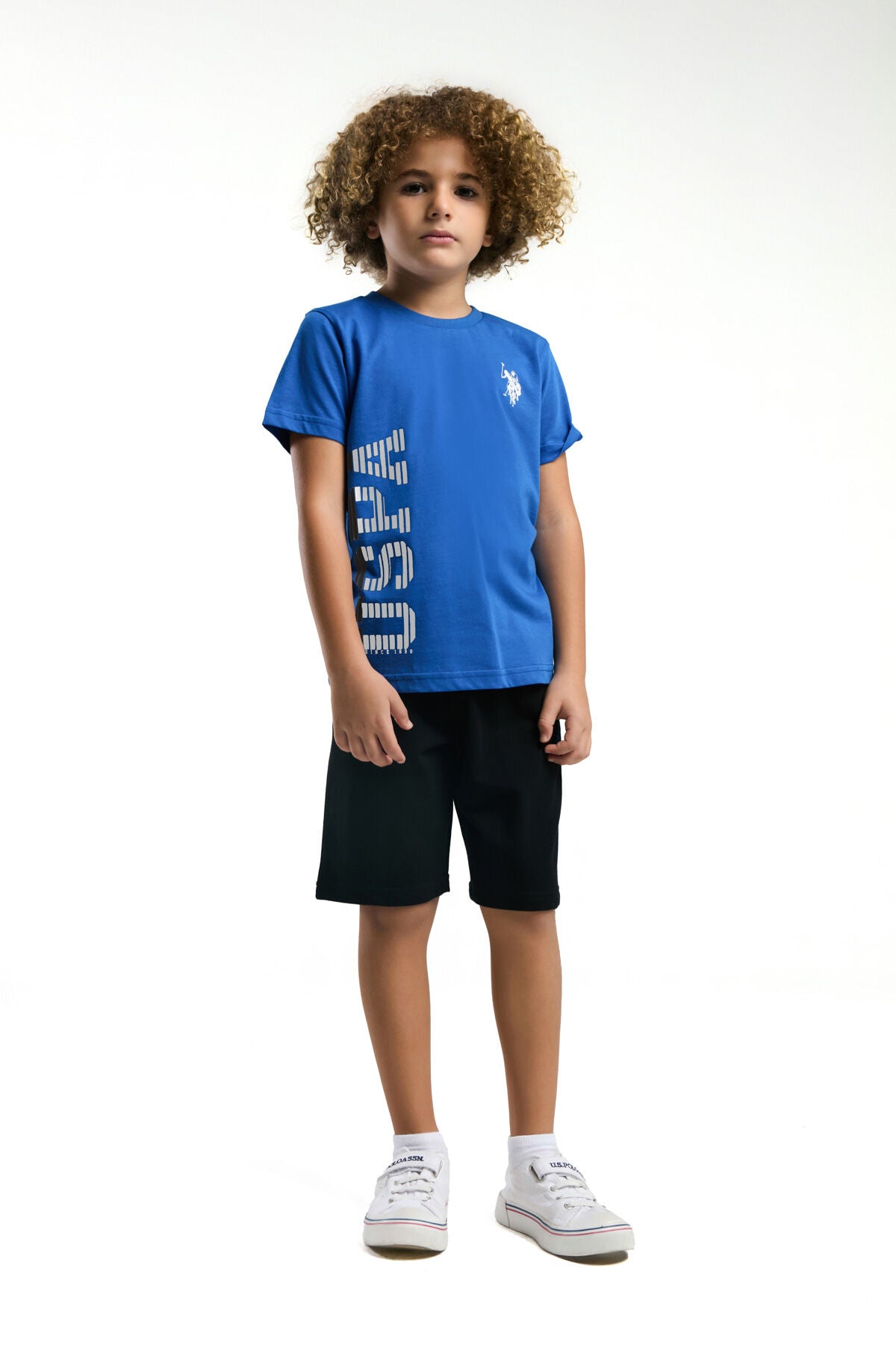 U.S. Polo Assn. Erkek Çocuk Bisiklet Yaka Pigment Baskılı Yazlık Regular Fit Mavi Bermuda Takım US2019-C-V2