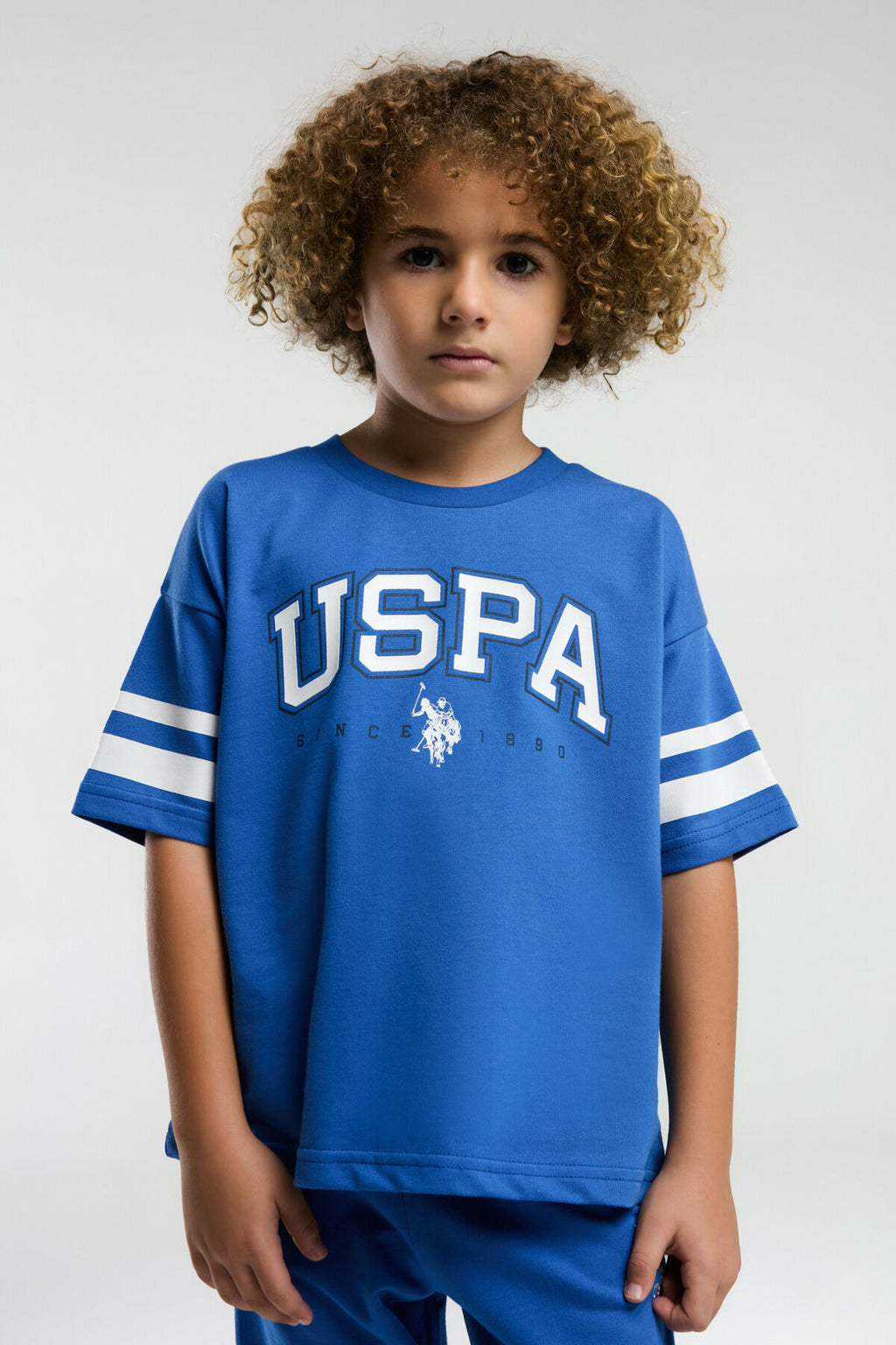 U.S. Polo Assn. Erkek Çocuk Bisiklet Yaka Pigment Baskılı Yazlık Regular Fit Mavi Bermuda Takım US2022-C-V4
