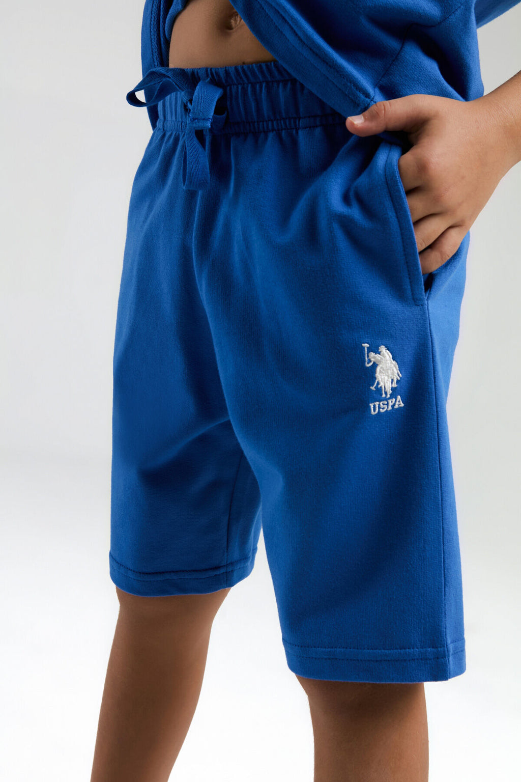 U.S. Polo Assn. Erkek Çocuk Bisiklet Yaka Pigment Baskılı Yazlık Regular Fit Mavi Bermuda Takım US2022-C-V4
