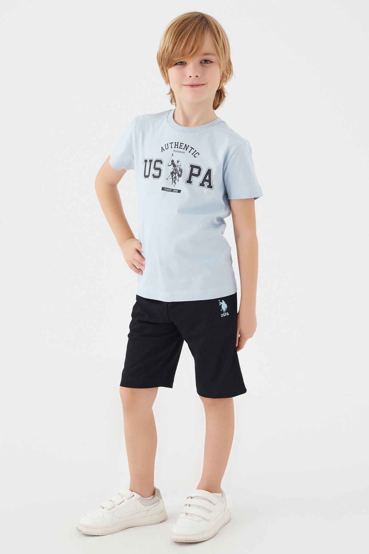 U.S. Polo Assn. Erkek Çocuk Bisiklet Yaka Pigment Baskılı Yazlık Regular Fit Gri Bermuda Takım US1390-C-V2 Ürün ikincil görseli