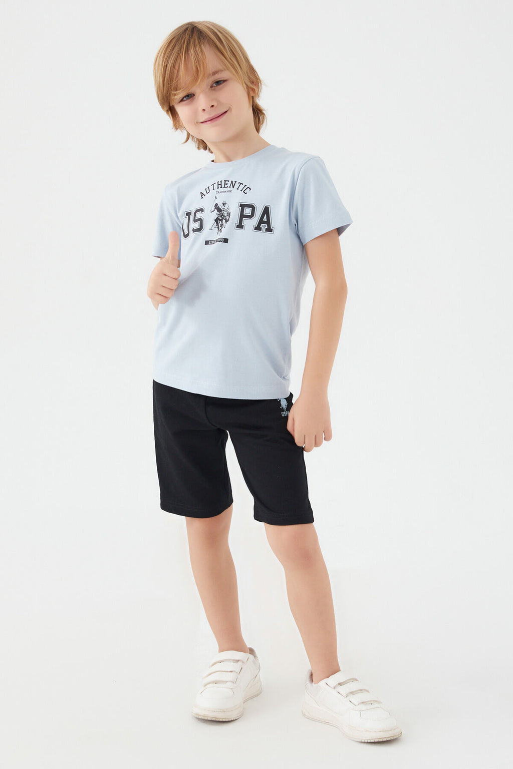 U.S. Polo Assn. Erkek Çocuk Bisiklet Yaka Pigment Baskılı Yazlık Regular Fit Gri Bermuda Takım US1390-C-V2