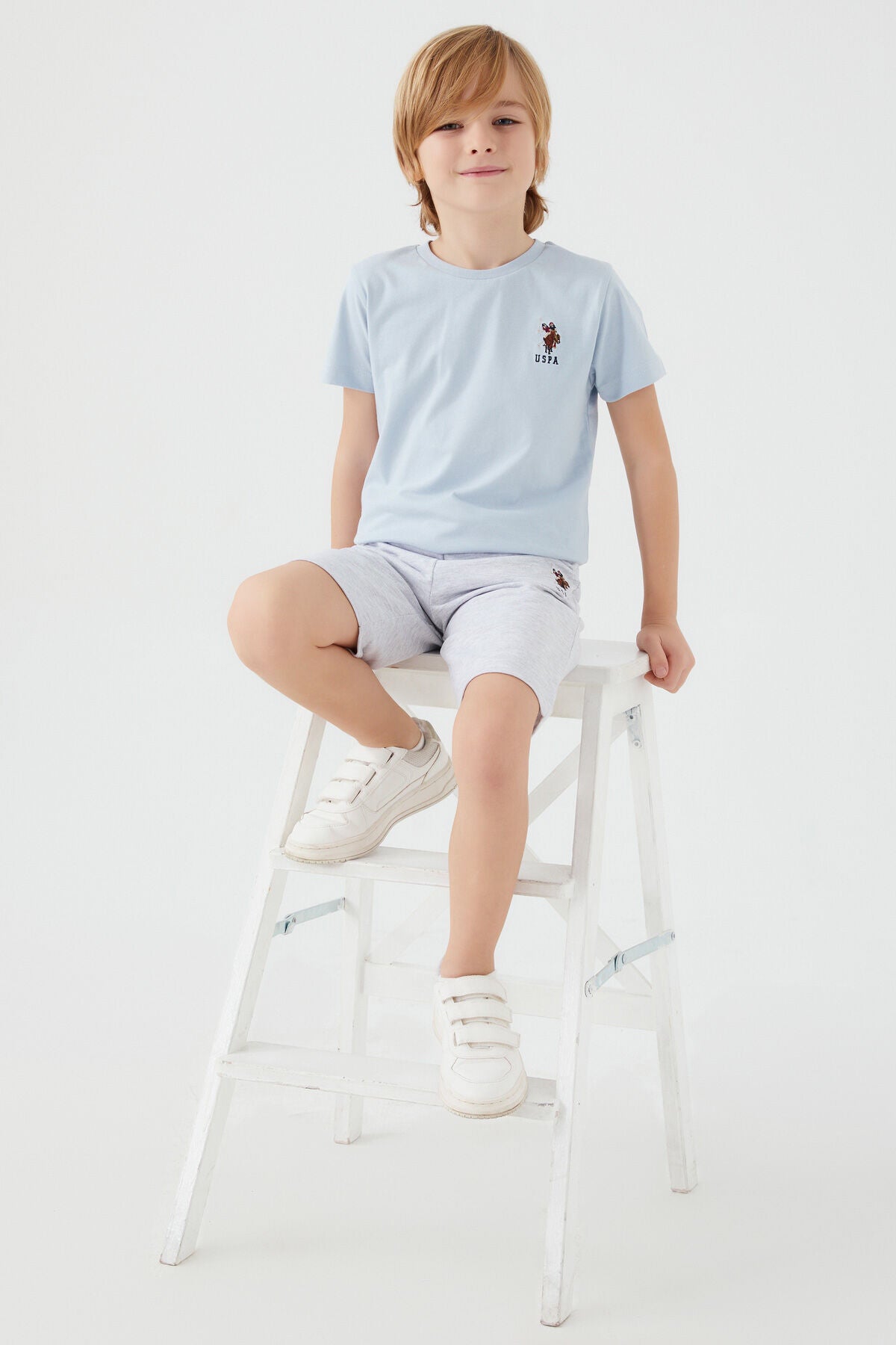 U.S. Polo Assn. Erkek Çocuk Bisiklet Yaka Sargı Nakışlı Yazlık Regular Fit Mavi Bermuda Takım US1391-C-V4 Ürün ana görseli