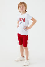 U.S. Polo Assn. Erkek Çocuk Bisiklet Yaka Pigment Baskılı Yazlık Regular Fit Mavi Bermuda Takım US1368-C-V3