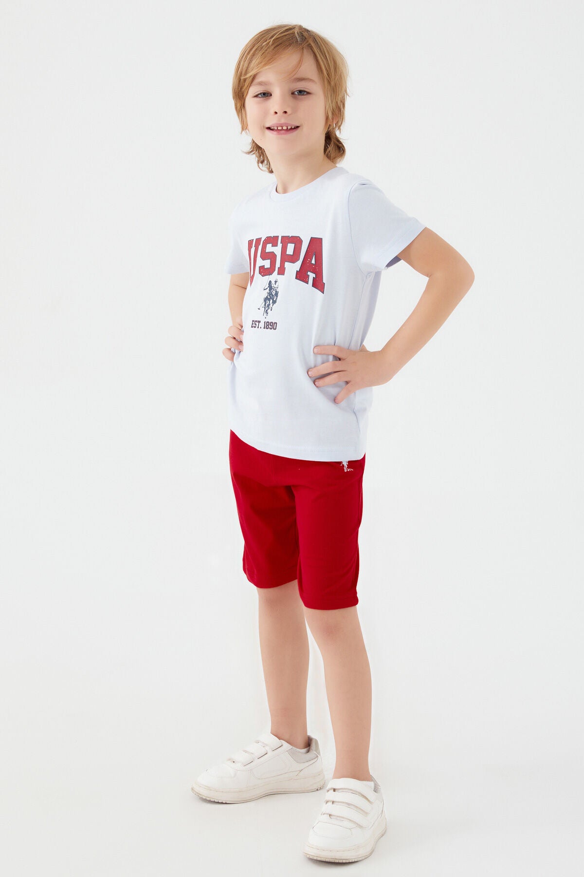 U.S. Polo Assn. Erkek Çocuk Bisiklet Yaka Pigment Baskılı Yazlık Regular Fit Mavi Bermuda Takım US1368-C-V3