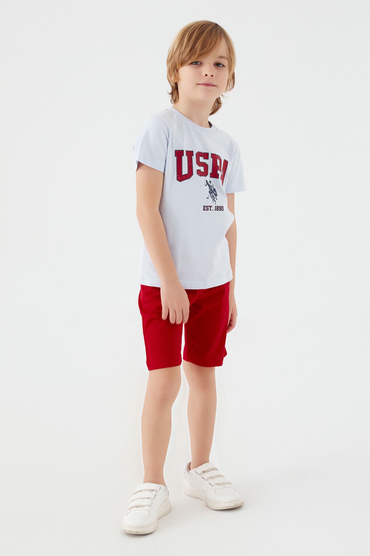 U.S. Polo Assn. Erkek Çocuk Bisiklet Yaka Pigment Baskılı Yazlık Regular Fit Mavi Bermuda Takım US1368-C-V3