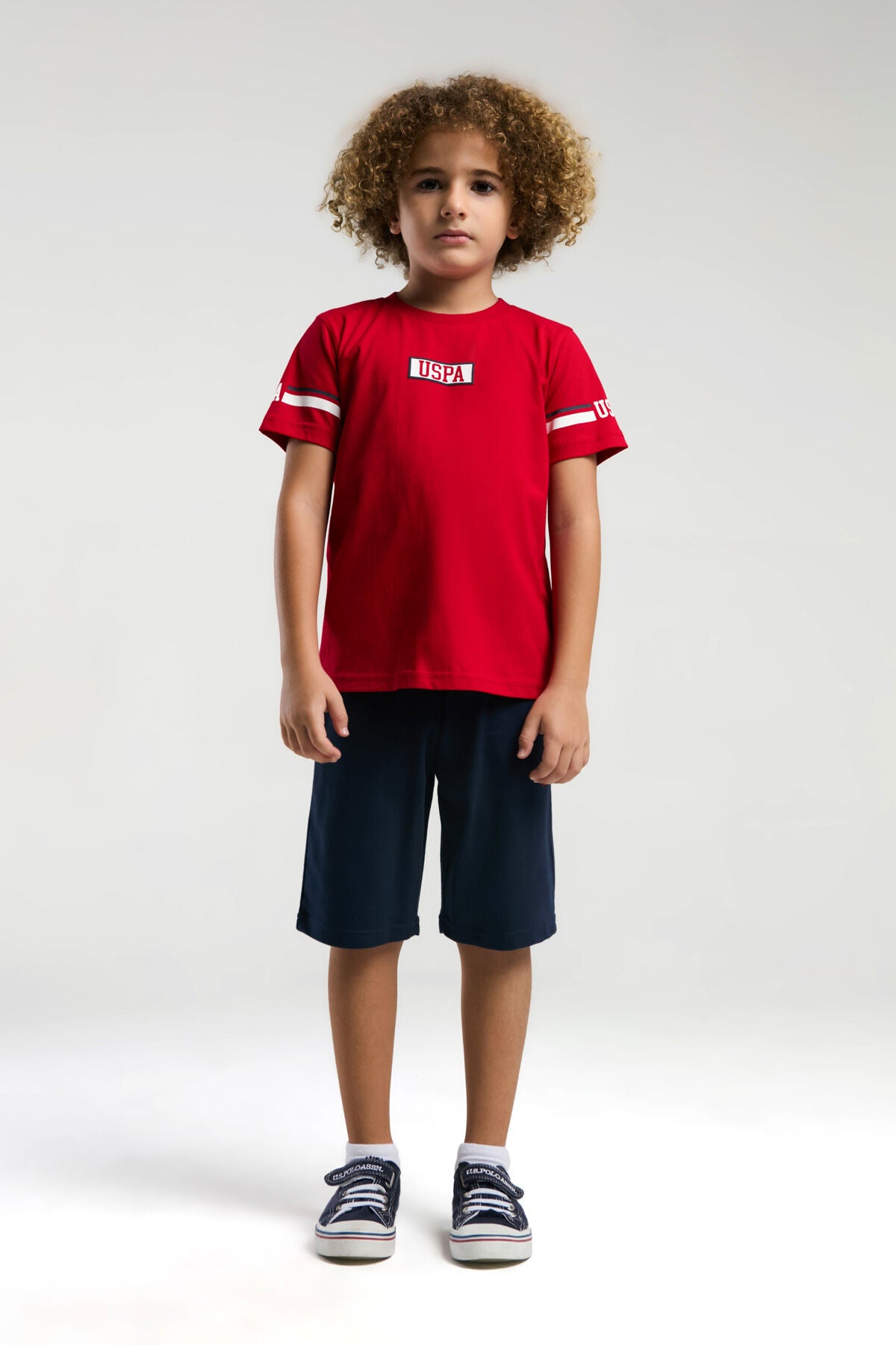 U.S. Polo Assn. Erkek Çocuk Bisiklet Yaka Pigment Baskılı Yazlık Regular Fit Kırmızı Bermuda Takım US2011-C-V1 Ürün ana görseli