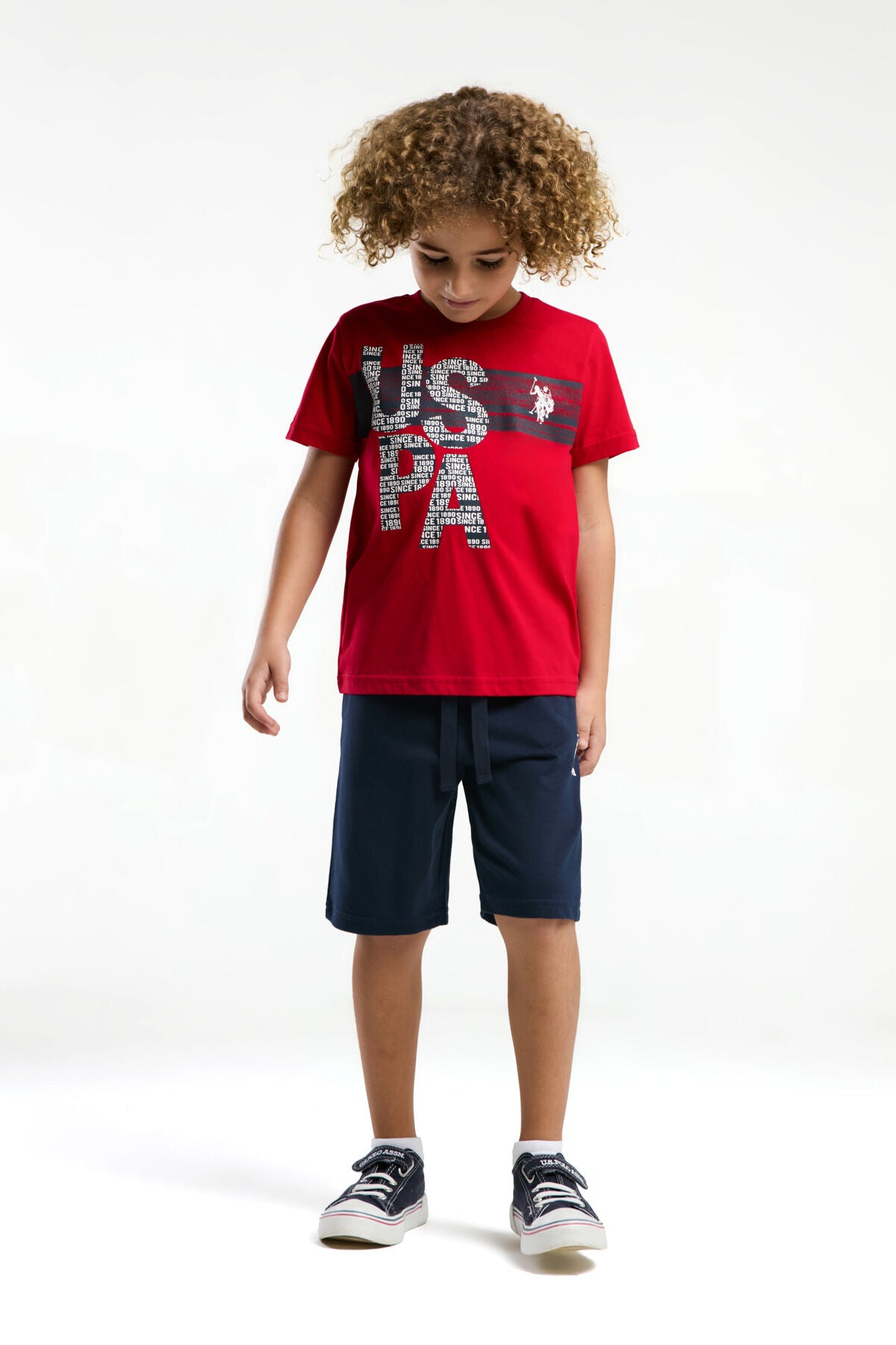U.S. Polo Assn. Erkek Çocuk Bisiklet Yaka Pigment Baskılı Yazlık Regular Fit Kırmızı Bermuda Takım US2056-C-V2 Ürün ana görseli